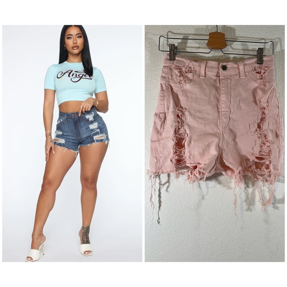 FASHION NOVA Keep In Touch Distressed Shorts Light Pink With Pockets Size 13